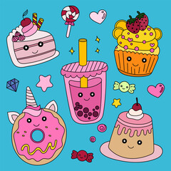 A set of cute hand-drawn sweets