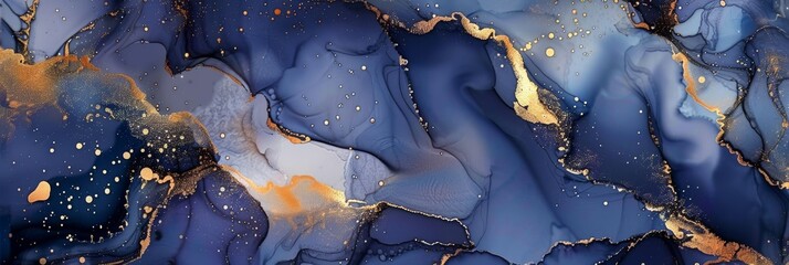 Fototapeta premium Translucent Alcohol ink texture background. Luxury blue fluid art with gold. Abstract smudges and stains made with alcohol ink. Mixing liquid paints. Modern fluid art. Alcohol Ink Pattern
