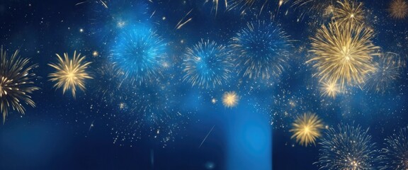 Abstract background Blue and gold fireworks and Bokeh