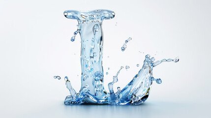 Capital letter L made of blue water splashes or ice on light background. Scrapbook activity. Generative AI