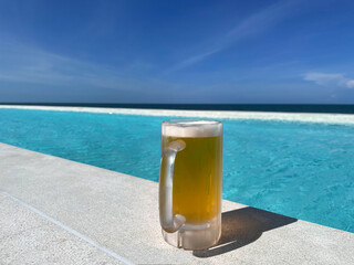 Beer, a Alcohol drink with a sea view.