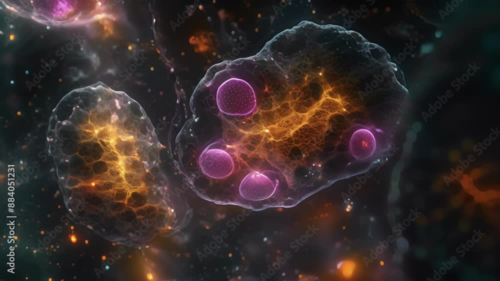 Poster timelapse microscopy sequence capturing the fusion of multiple mitochondria within a single cell.