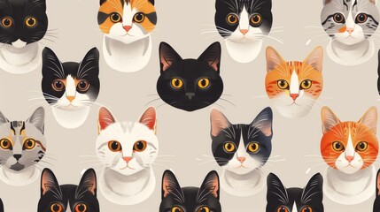 Adorable Cat Faces in a Seamless Pattern for Fabric and Wallpaper
