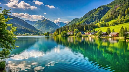 Idyllic Weissensee in Carinthia, Austria a serene lake surrounded by lush greenery and mountains, Weissensee, Carinthia