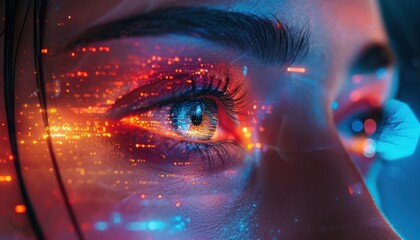 The Optical Biometrics Eye Futuristic Cyberspace Technology Neural Network with Beautiful Colors Scan