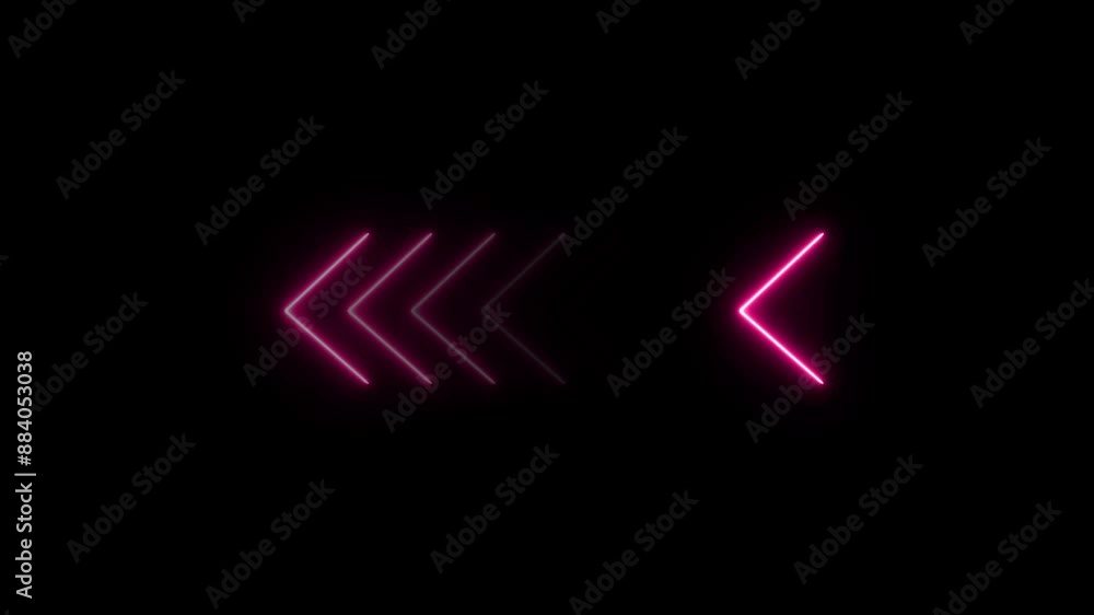 Poster glowing neon line directional left looping arrow animation. signal icon. purple color a moving arrow