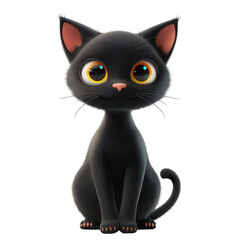 Cute cartoon black cat with big eyes. Adorable digital art illustration of a sweet feline with a curious expression.