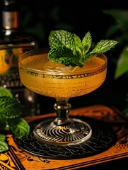 Gin Fizz Cocktail with Green Hue and Fresh Mint