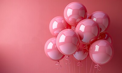 A group of pastel pink party balloons float against a soft, light pink background.