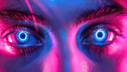 Naklejka premium The Optical Biometrics Eye Futuristic Cyberspace Technology Neural Network with Beautiful Colors Scan