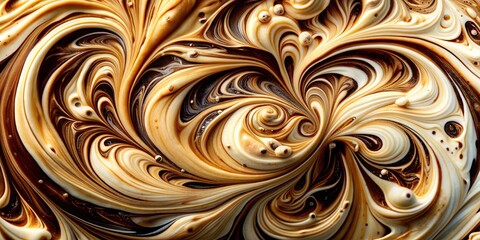 Swirling patterns of coffee and cream mixing together, creating an abstract creamy texture , swirls, coffee, cream, abstract