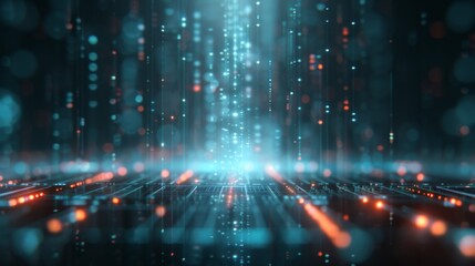 Obraz premium Futuristic data stream background with glowing particles and abstract digital elements, representing technology and innovation.