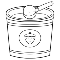 opened strawberry ice cream bucket illustration hand drawn outline vector