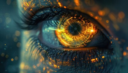 The Optical Biometrics Eye Futuristic Cyberspace Technology Neural Network with Beautiful Colors Scan