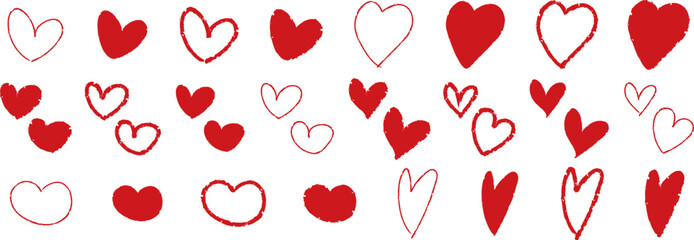 Cute hand drawn red heart illustration set. Vector illustration heart icon.