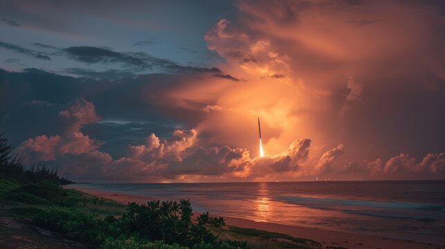 Rocket Launch at Sunset - Powered by Adobe