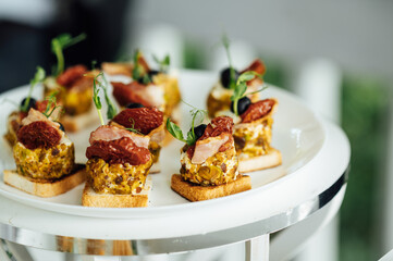 A large selection of food and various snacks at the buffet for guests before the event