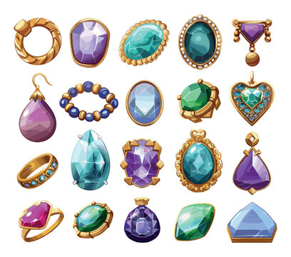 Jewelry Cartoon Icon Set White Background High Quality Mobile Game Assets Illustration Accessories Design Decorative Elements Vector Graphics Digital Art