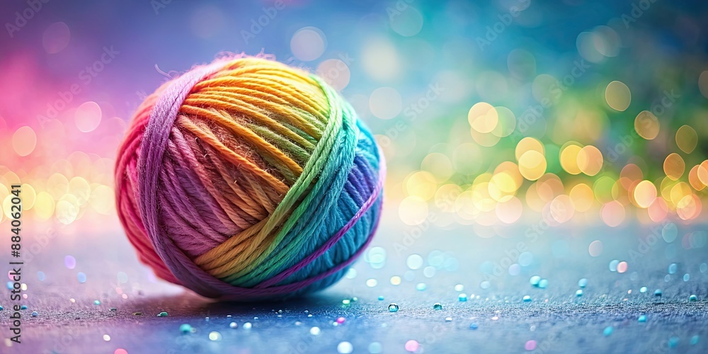 Wall mural Colorful ball of yarn in pastel rainbow hues, sparkling with warmth, yarn, rainbow, pastel, sparkle, warmth, colorful, cozy