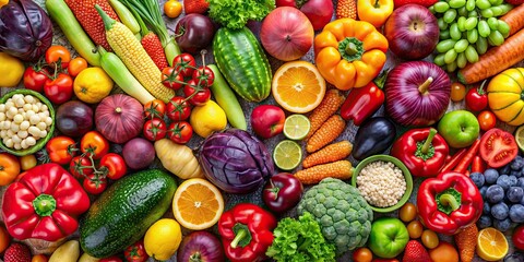 Colorful fruits and vegetables background pattern , juicy, fresh, healthy, nutrition, organic, vibrant, colorful, diet