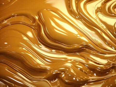 Smooth liquid gold texture. Luxurious metallic background. Glowing paint. Realistic photo generated by Ai technology