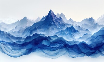 Fototapeta premium The digital image of a blue mountain, with its peak and summit set against a picturesque landscape, merges nature and computer-generated art, creating a stunning artificial intelligence-designed scene