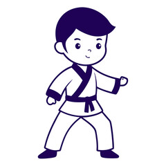 Children's Vector Art of Karate Boy in Kimono and White Belt