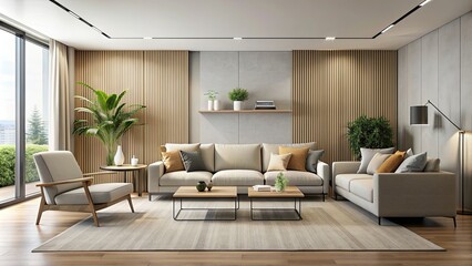 Fototapeta premium Modern and minimal living room with clean lines, neutral colors, and sleek furniture , minimalist, contemporary