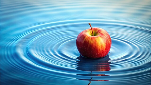 Apple floating in clear water with ripples , fresh, fruit, food, healthy, natural, organic, red, juicy, ripe, refreshing, splash