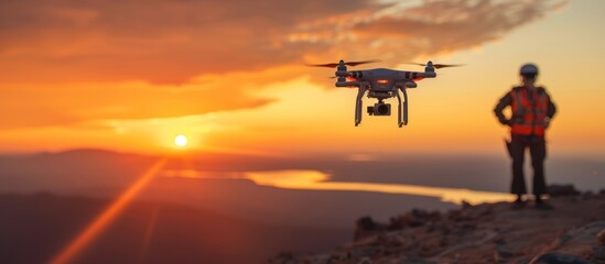 Drone Photography at Sunset with a Photographer in the Foreground