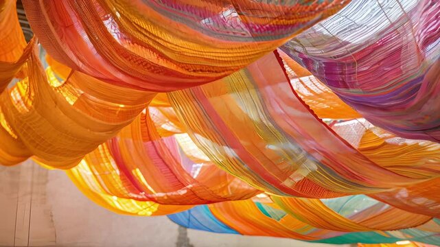 Like a dream a tapestry weaves and dips through the air above the open market.
