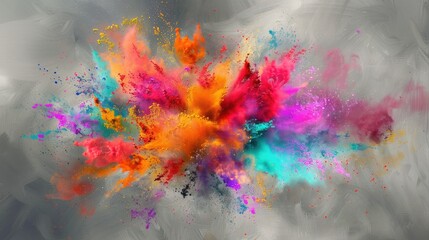 Explosion of Colorful Paints gray background