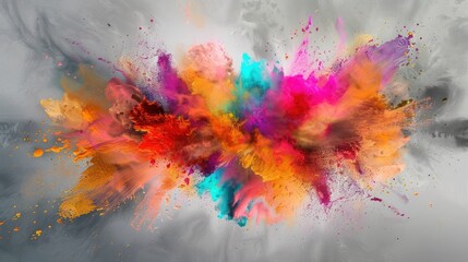 Explosion of Colorful Paints gray background