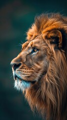 Naklejka premium Majestic lion with flowing mane posing in nature