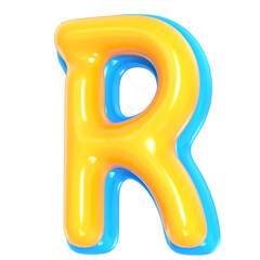 Yellow Alphabet with Blue 3D Letter R Render