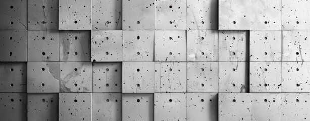 Rough concrete wall made of square blocks creating an abstract background