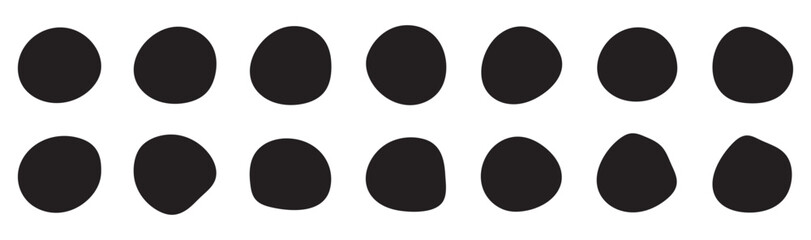  Organic black blobs of irregular shape. Abstract blotch, inkblot and pebble silhouettes, simple liquid amorphous splodge elements water forms creative minimal bubble stone vector set