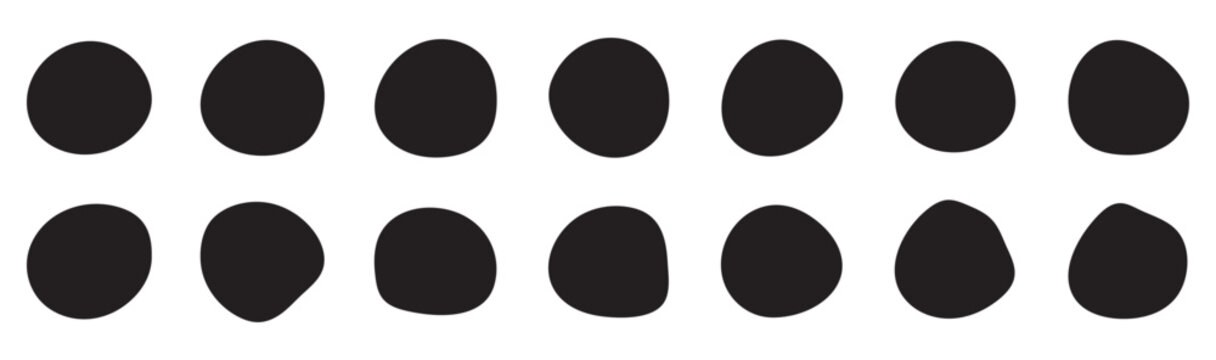  Organic black blobs of irregular shape. Abstract blotch, inkblot and pebble silhouettes, simple liquid amorphous splodge elements water forms creative minimal bubble stone vector set