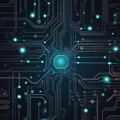 Abstract circuit patterns with glowing lines and dots, symbolising connectivity and digital advancement, copy space
