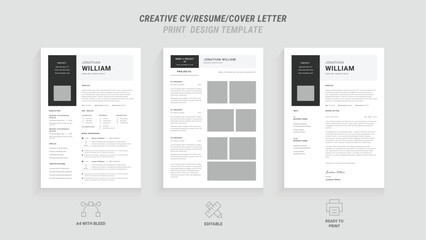 Multipurpose Clean Modern Resume and Cover Letter Design Template with Gray Header/Footer, Ideal for Business Job Applications, Minimalist CV Layout, Vector Graphic for Professional Resume