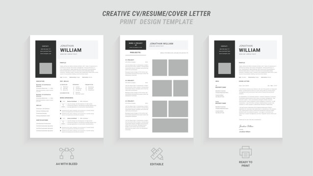 Multipurpose Clean Modern Resume and Cover Letter Design Template with Gray Header/Footer, Ideal for Business Job Applications, Minimalist CV Layout, Vector Graphic for Professional Resume