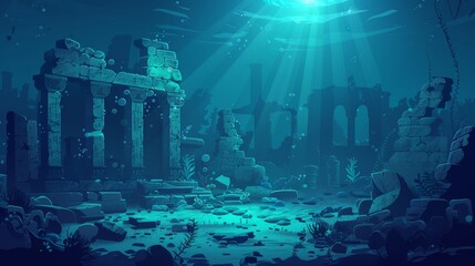 Obraz premium Ancient ruins of a forgotten underwater city bathed in sunlight