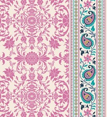 wedding card design, traditional paisley floral pattern , royal India	
