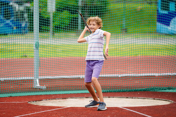 Obraz premium Javelin throw competition for kids. Athletics club