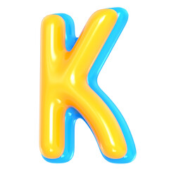 Yellow Alphabet with Blue 3D Letter K Render