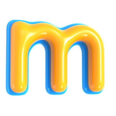 Yellow Alphabet with Blue 3D Letter m
