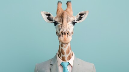 A giraffe wearing a suit and tie
