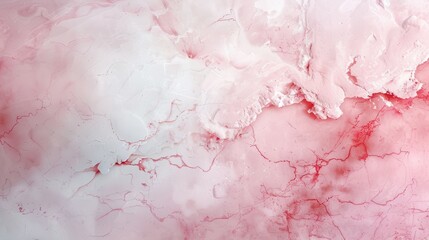 A pink and white background with red splatters