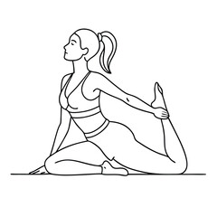 fit woman stretching on the floor. illustration line art vector 