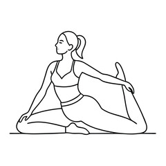 fit woman stretching on the floor. illustration line art vector 